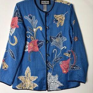 Indigo Women's Blue Embroidered Floral Blazer